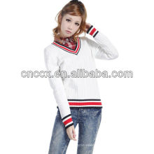 12STC0554 preppy style v-neck sweater designs for women